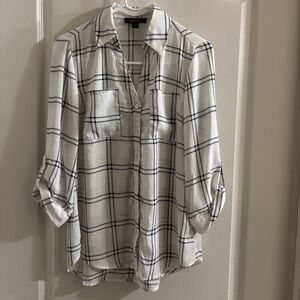 BCX Ivory and Black Checkered Button Down Shirt